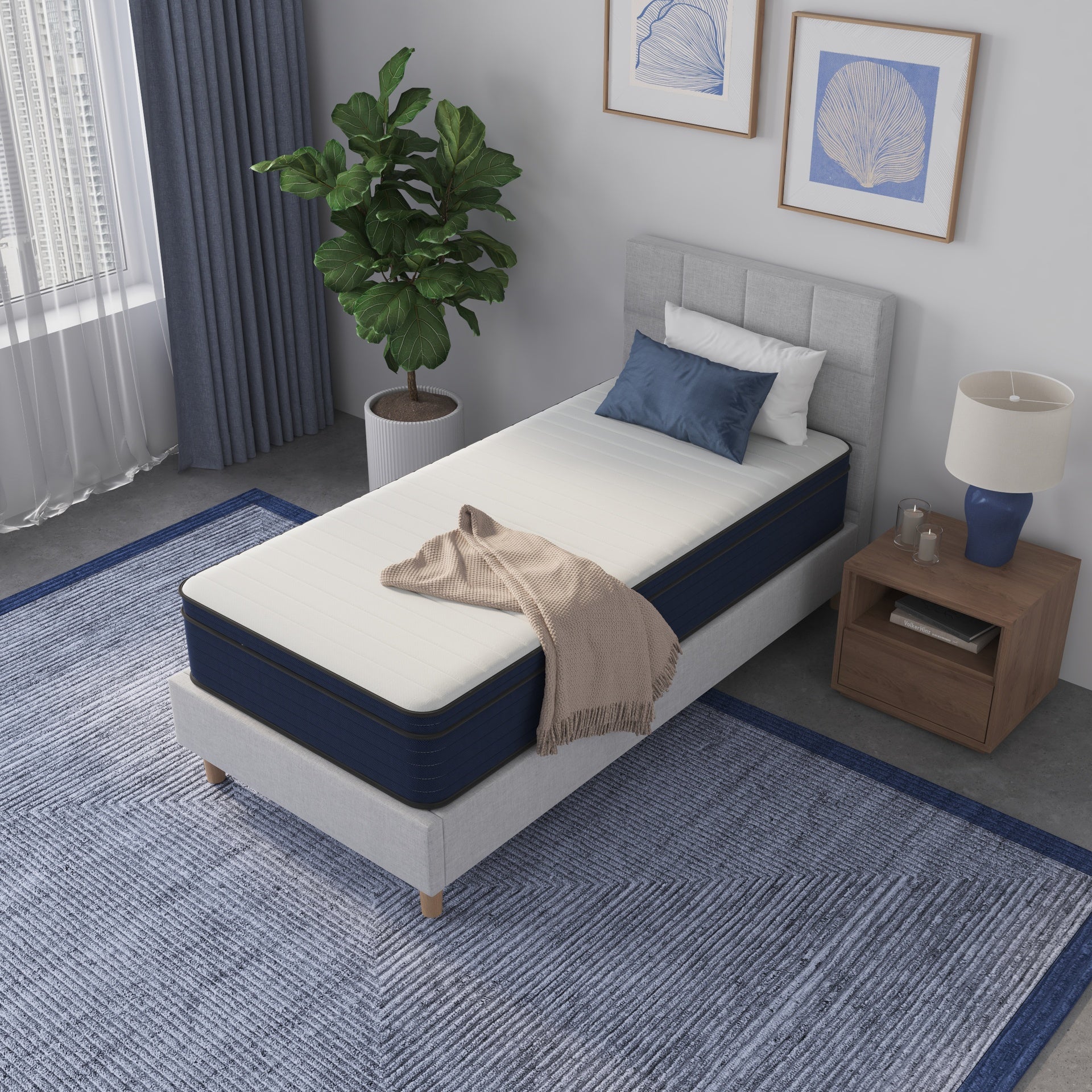 10 Inch Twin size Medium Firm Euro Top Hybrid Cooling Gel Infused Pocket Spring and Memory Foam Mattress, Bed in a Box, CertiPUR-US Certified