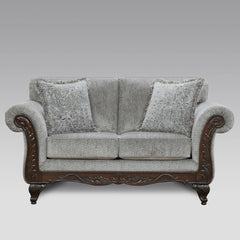 Hernen Carved Wood Frame Gray Sofa and Loveseat Set