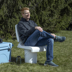 Foldable Adult Flip Seat, Portable Outdoor Chair for Poolside, Tailgating, Camping, Sporting Events, Picnic and Beach Chair, Provides Back Support When Sitting on Ground, White