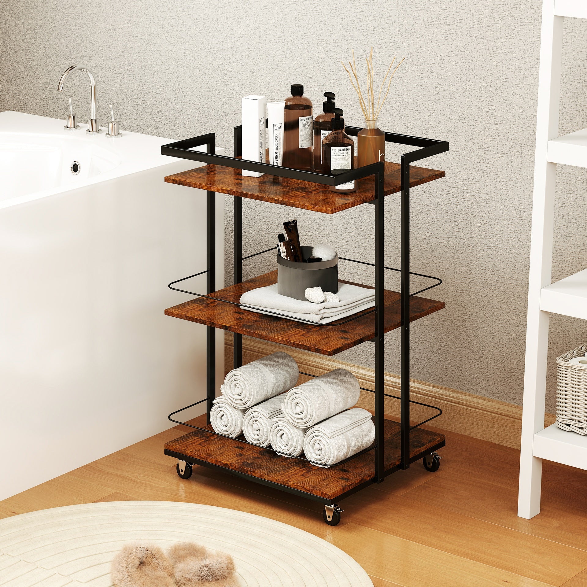 Multi-tier Salon Cart with Universal Wheels and Iron Rail