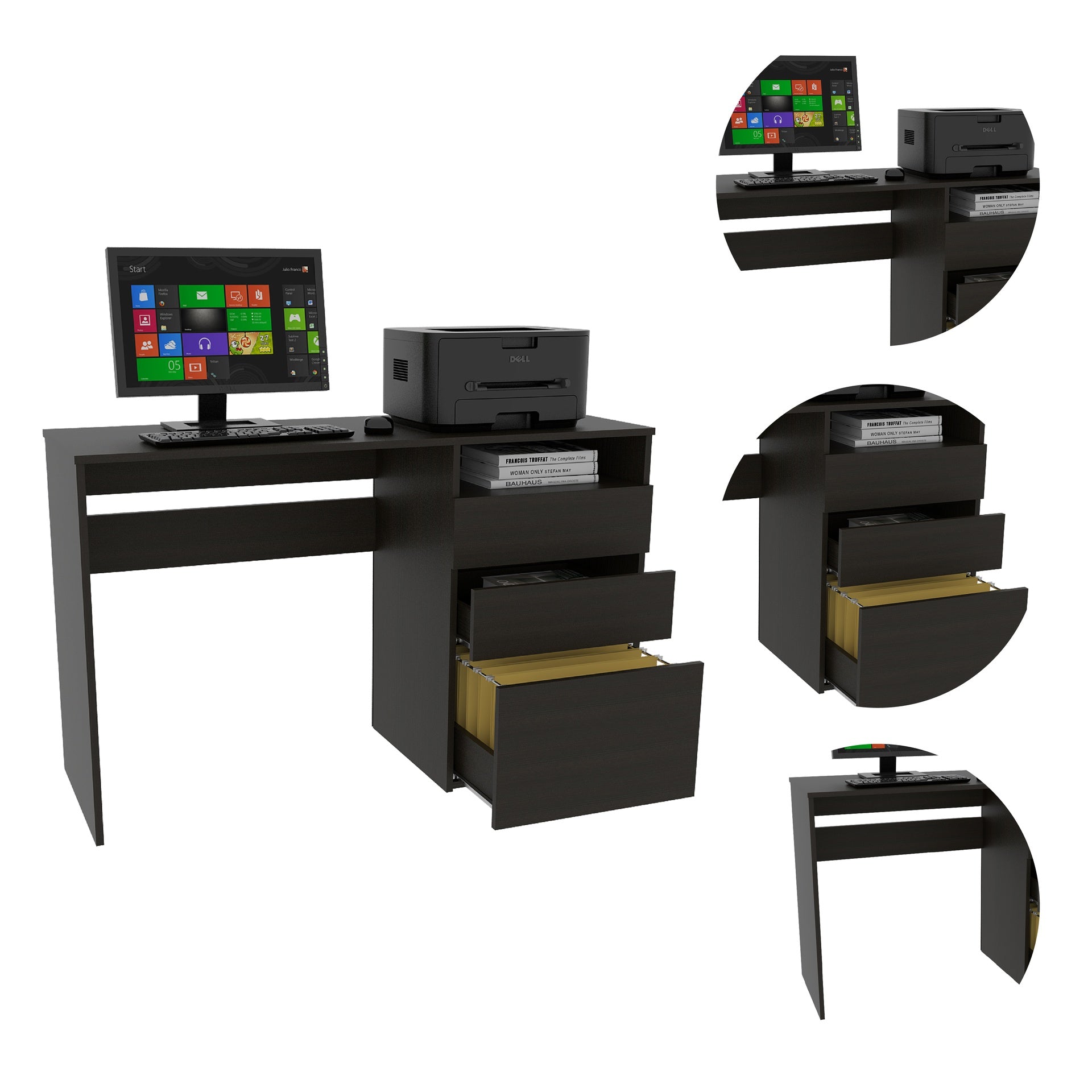 Wenge 3-Drawer 1-Shelf Computer Desk