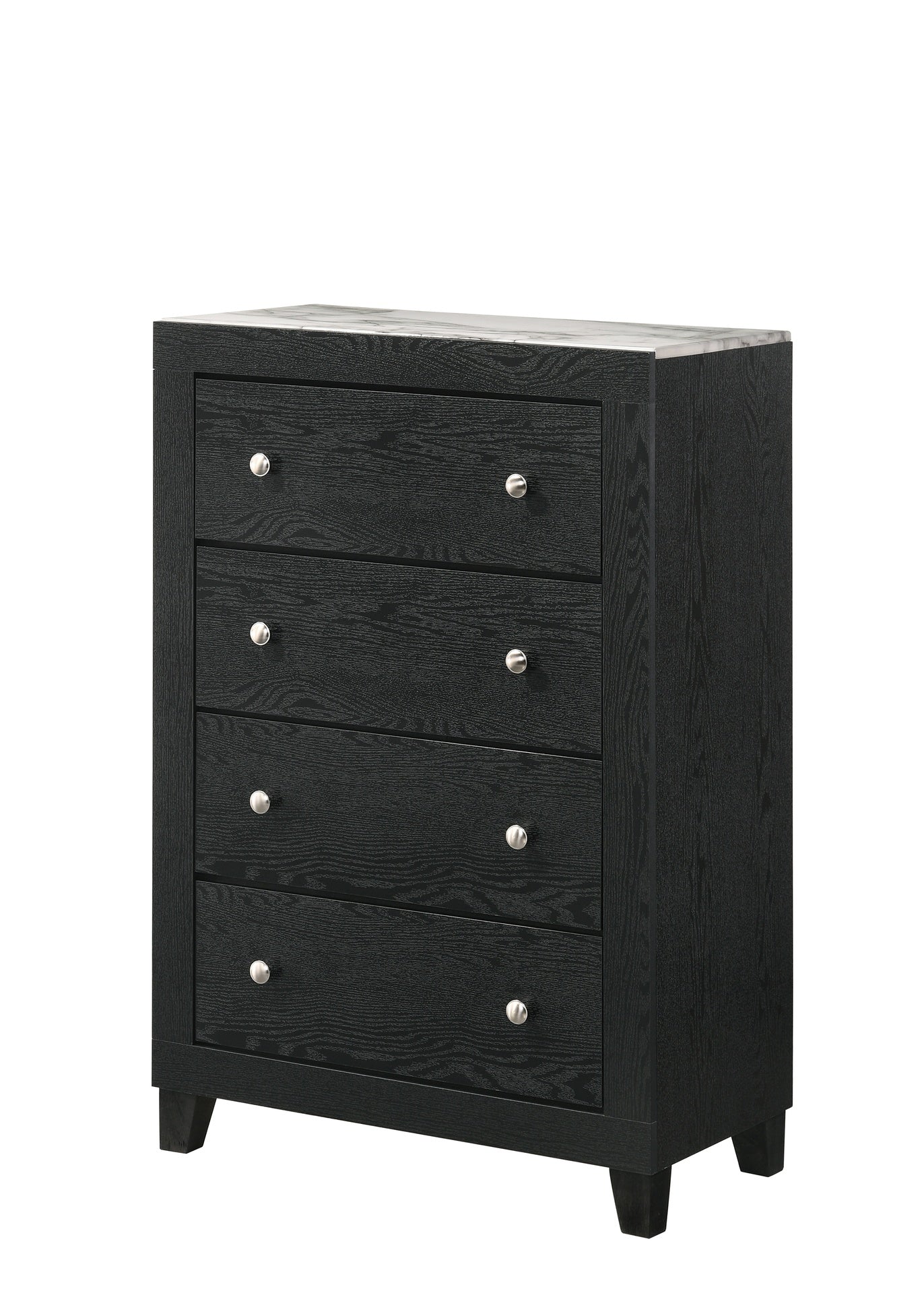 1pc Contemporary Modern White Faux Marble Top 4 Drawers Tall Chest Black Finish Bedroom Furniture