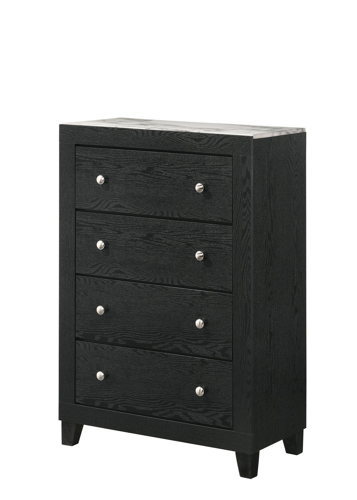 1pc Contemporary Modern White Faux Marble Top 4 Drawers Tall Chest Black Finish Bedroom Furniture