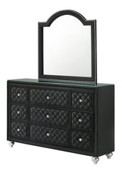 1pc Traditional Nine Drawers Velvet Tufted Drawer Fronts Faux Crystal Drawer Knobs Diamond-patterned Tufted Accents Black