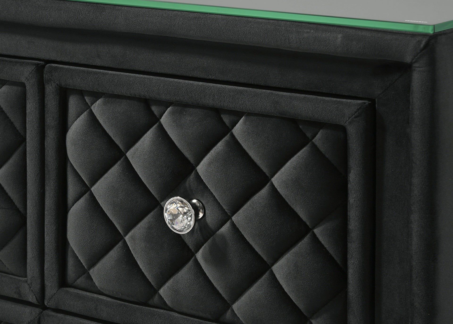 1pc Traditional Nine Drawers Velvet Tufted Drawer Fronts Faux Crystal Drawer Knobs Diamond-patterned Tufted Accents Black