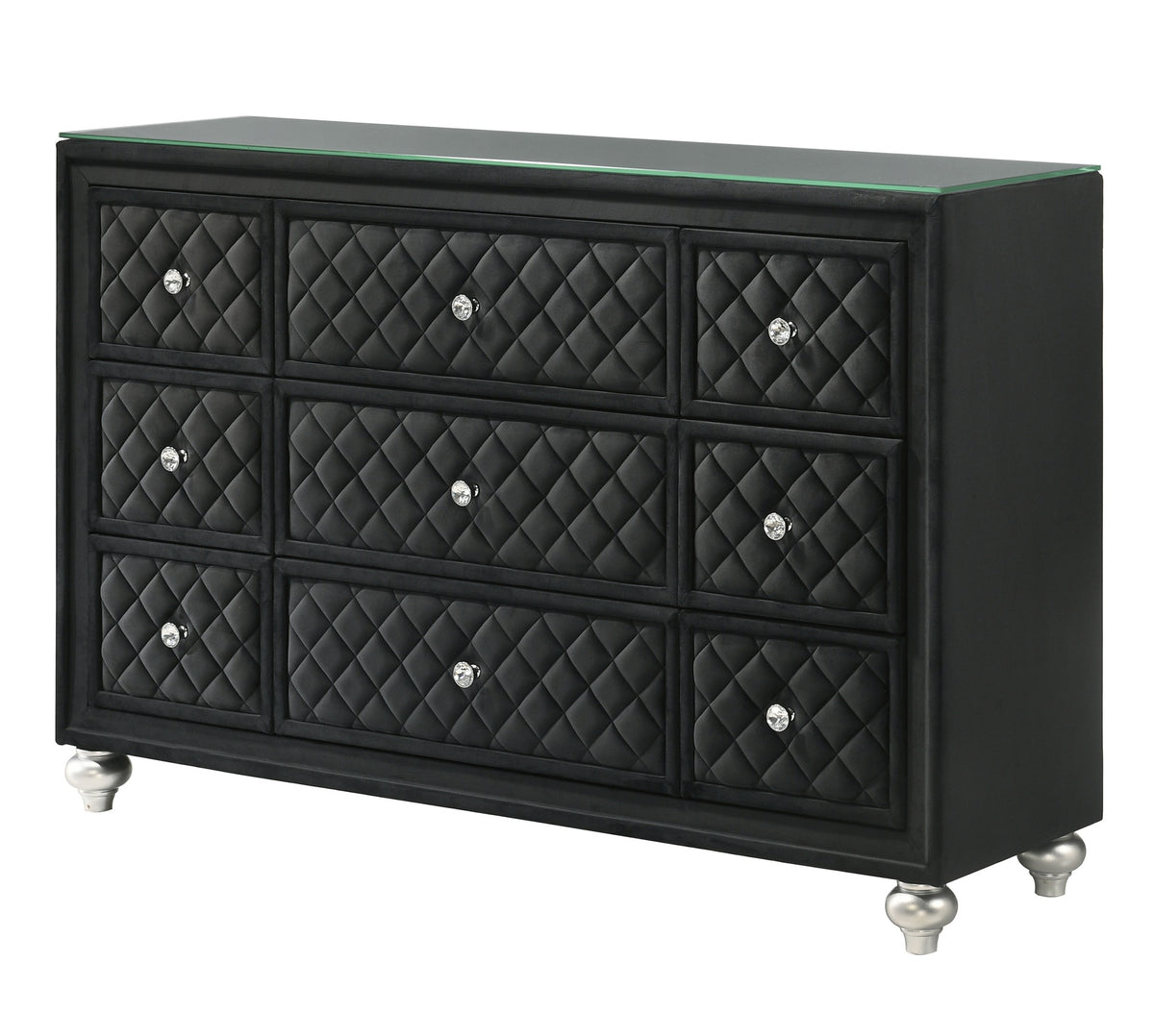 1pc Traditional Nine Drawers Velvet Tufted Drawer Fronts Faux Crystal Drawer Knobs Diamond-patterned Tufted Accents Black