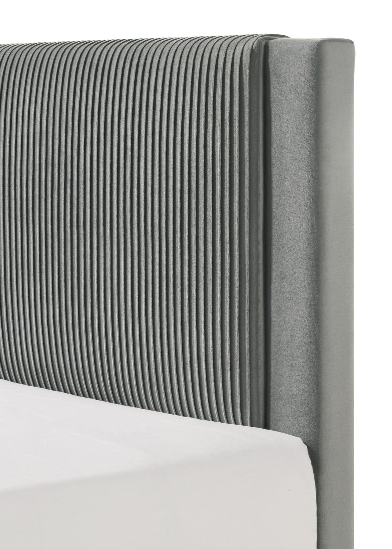 1pc Contemporary Plush Upholstered Headboard Ribbed Texture Low-profile Frame Unobtrusive Legs Queen Platform Bed Light Gray Bedroom Furniture