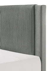 1pc Contemporary Plush Upholstered Headboard Ribbed Texture Low-profile Frame Unobtrusive Legs Queen Platform Bed Light Gray Bedroom Furniture