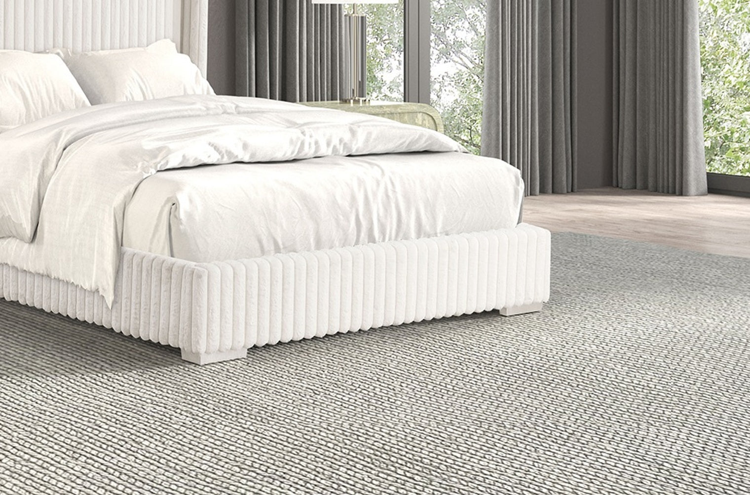 Bedroom Furniture White Color Contemporary 1pc Full Size Bed Fur Chenille Fabric Mattress Ready