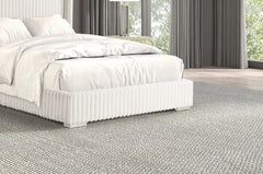 Bedroom Furniture White Color Contemporary 1pc Full Size Bed Fur Chenille Fabric Mattress Ready