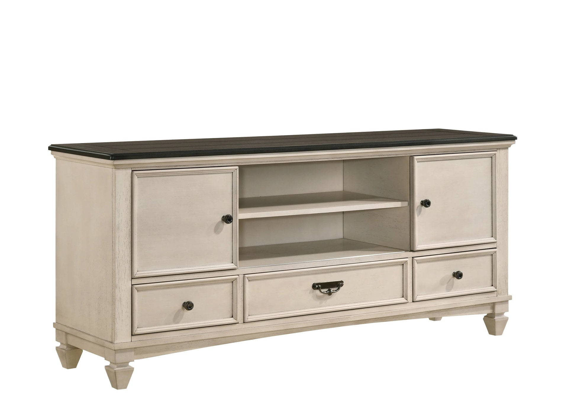 1pc Two-Tone Antique Finish 3 Drawers 2 Sliding Door Knob Pull Handle Vintage-inspired Metal Hardware Entertainment Console TV Stand