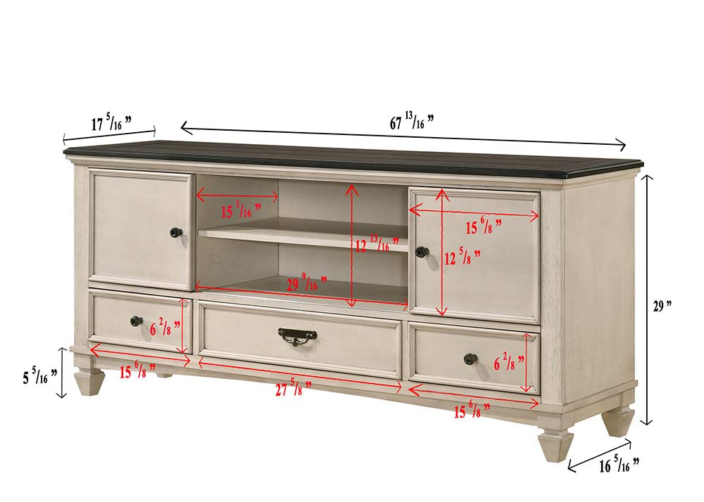 1pc Two-Tone Antique Finish 3 Drawers 2 Sliding Door Knob Pull Handle Vintage-inspired Metal Hardware Entertainment Console TV Stand