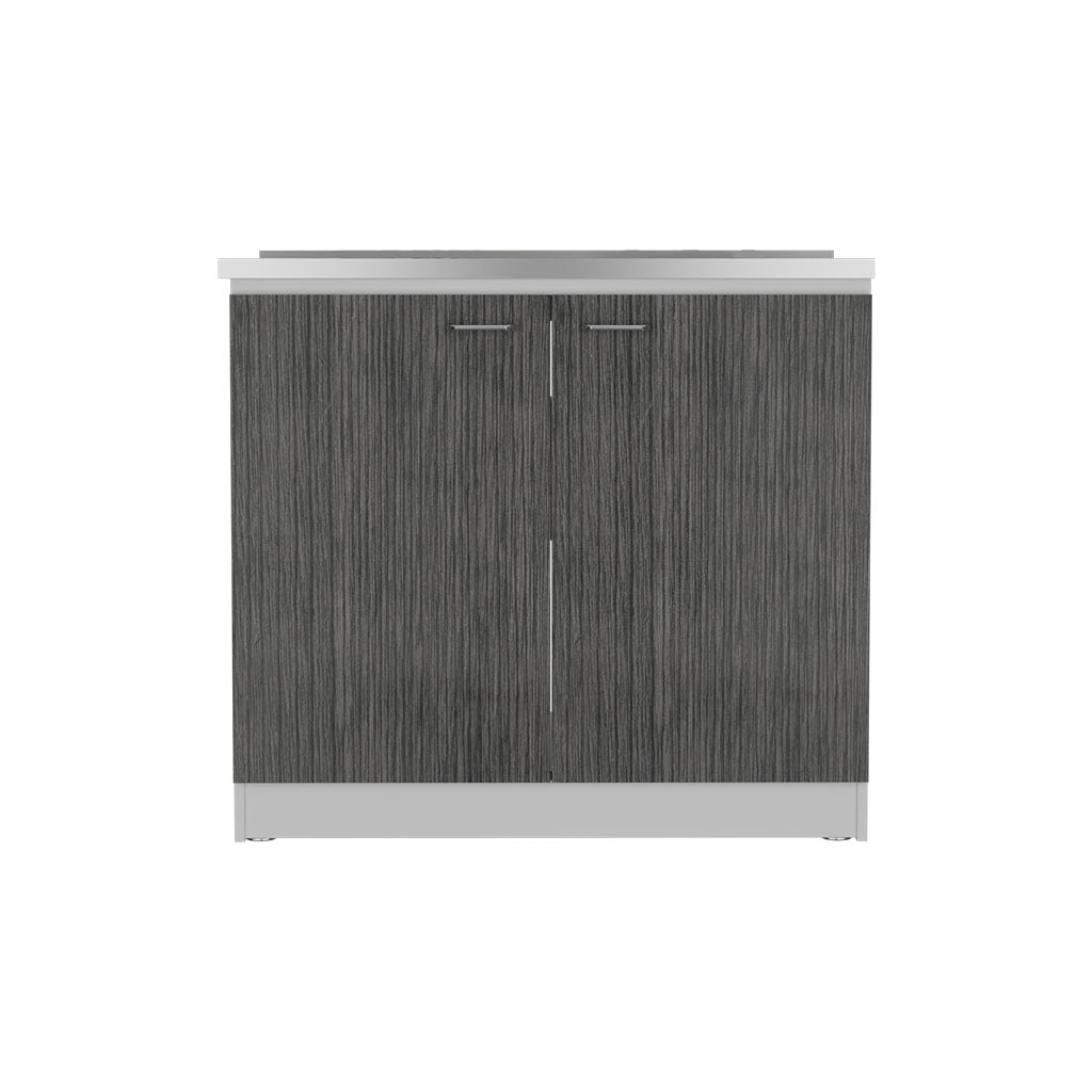 Napoles Utility Sink with Cabinet, One Shelf, Double Door Cabinet -White / Smokey Oak