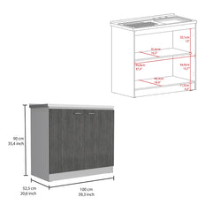 Napoles Utility Sink with Cabinet, One Shelf, Double Door Cabinet -White / Smokey Oak