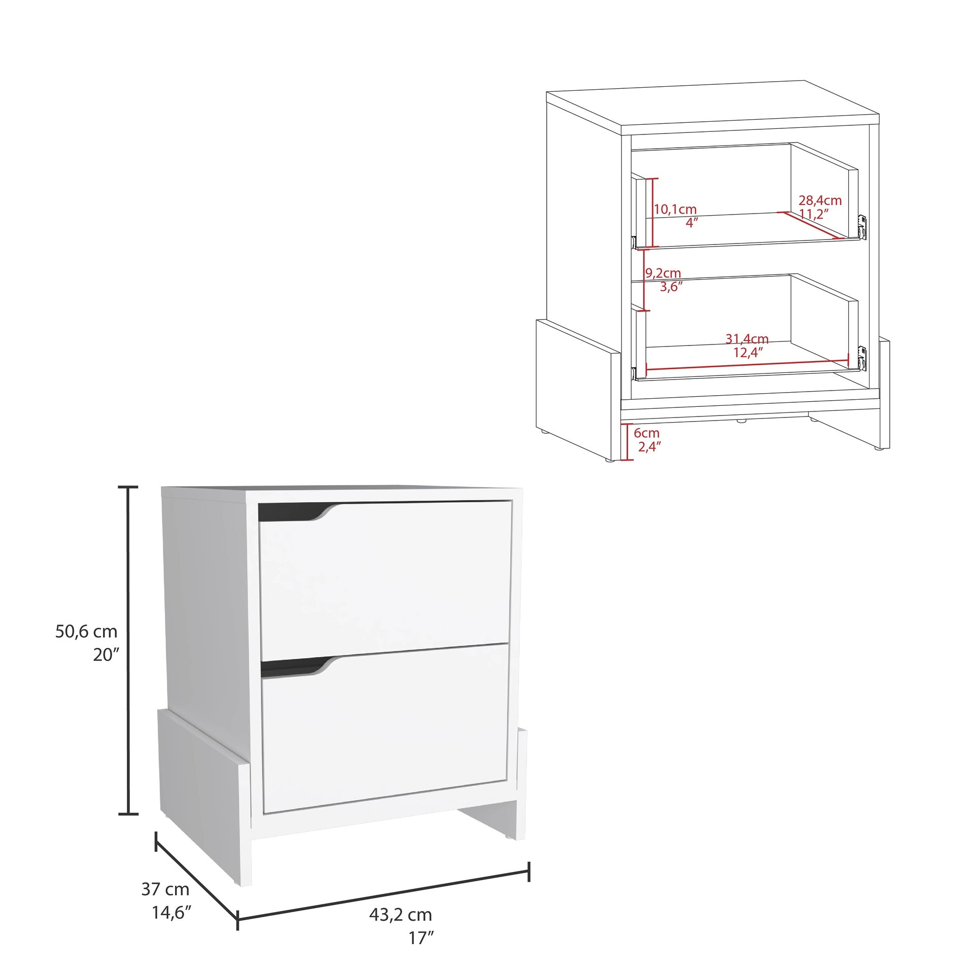 Luss Nightstand, Bedside Table with 2-Drawers