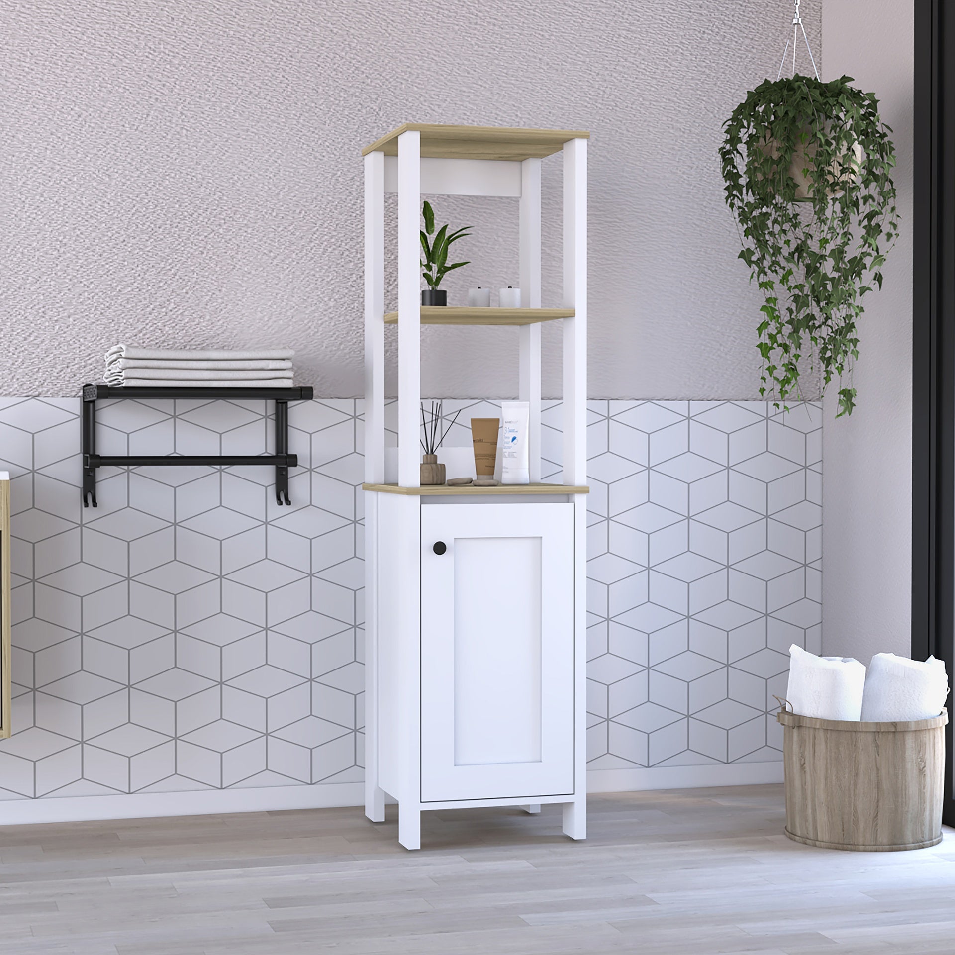St. Clair Linen Cabinet, Two Interior  Shelves, Two Open Shelves, Single Door