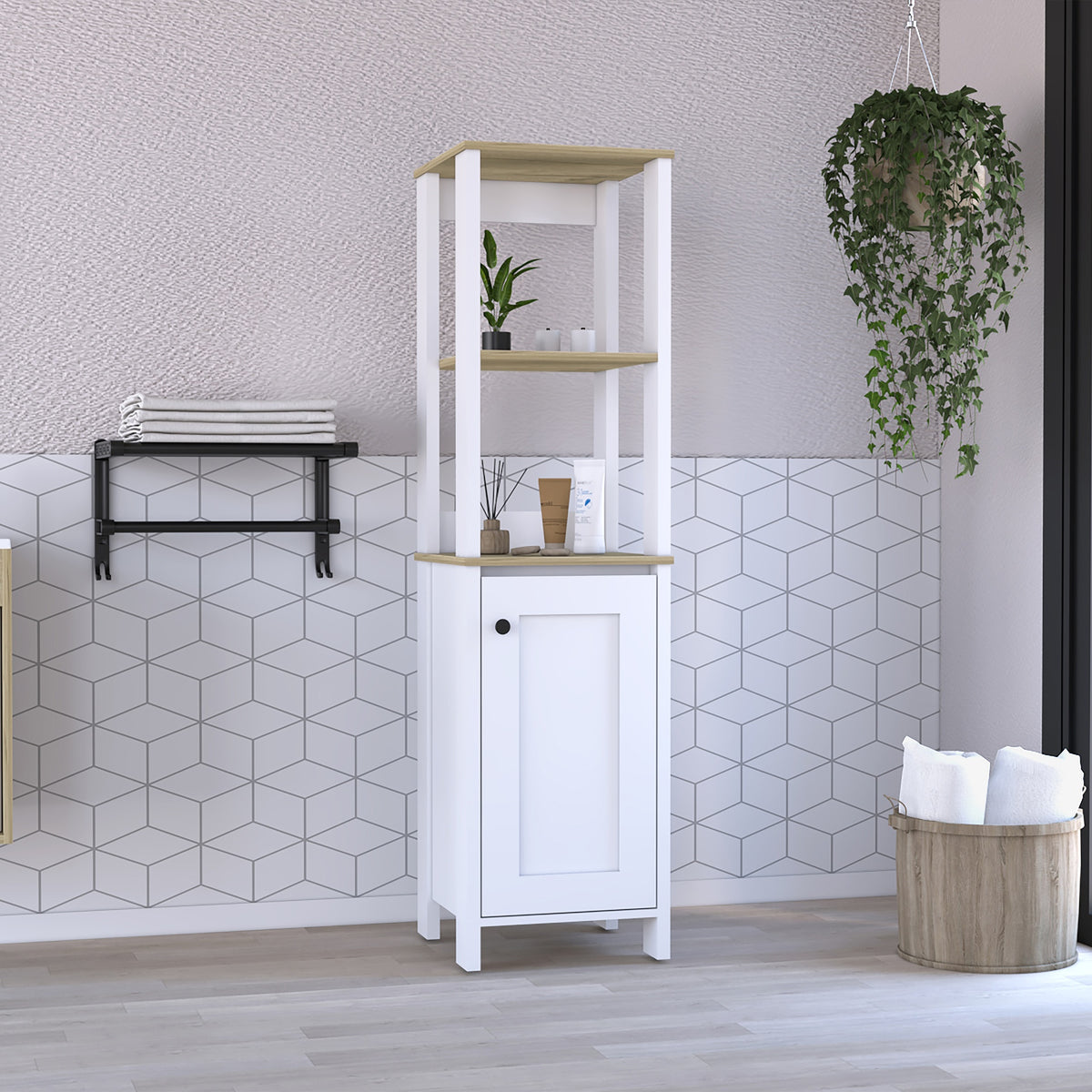 St. Clair Linen Cabinet, Two Interior  Shelves, Two Open Shelves, Single Door