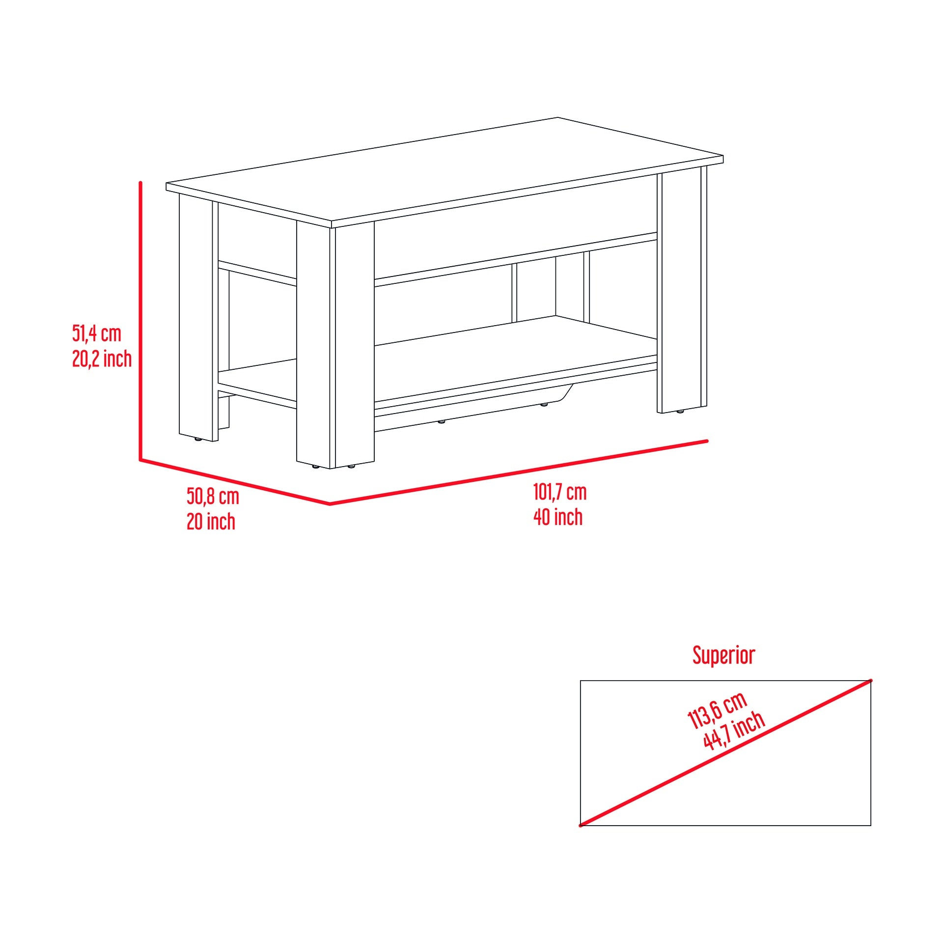 Austin Storage Table, One Extendable Table Shelf, Four Legs, Lower Shelf -Light Oak / White