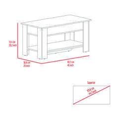 Austin Storage Table, One Extendable Table Shelf, Four Legs, Lower Shelf -Light Oak / White