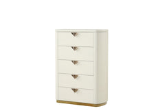 La Pierre Modern Style 5-Drawer Chest Made with Wood, Open Top Mirror and Gold Accents in Beige same as G150108843 (NJ inventory)