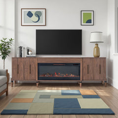 Tranquility 94 inch Fireplace TV Stand, for TVs up to 100 inches, Minimal Assembly, Walnut Finish