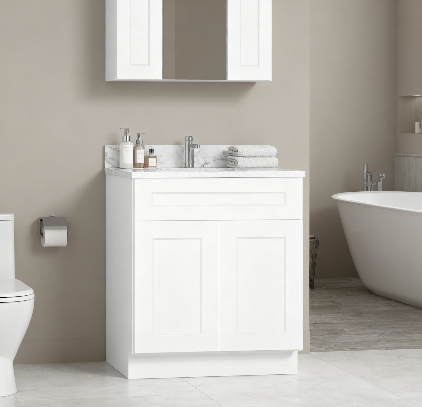 30 Inch White Shaker Base Cabinet (2 Doors, 1 Drawer): Soft-Close, Solid Wood RTA with Adjustable Shelf for Kitchen,Bathroom,Laundry room(30x24x34.5 in)
