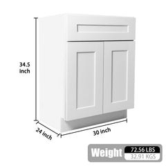 30 Inch White Shaker Base Cabinet (2 Doors, 1 Drawer): Soft-Close, Solid Wood RTA with Adjustable Shelf for Kitchen,Bathroom,Laundry room(30x24x34.5 in)