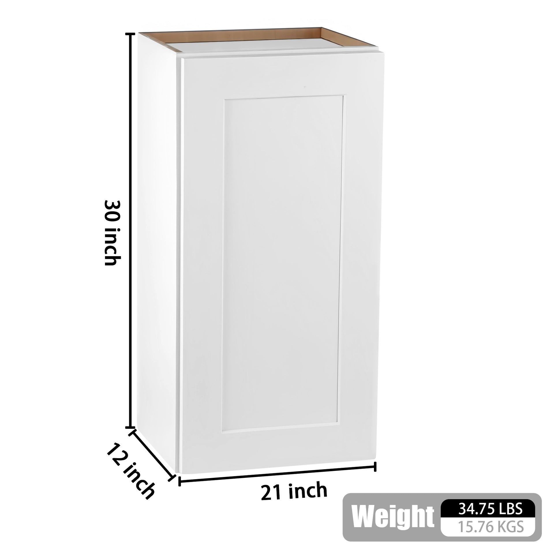 Single Door Shaker Cabinet: 21" White Solid Wood with Soft-Close Door,2 Adjustable Shelves. Space-Saving Storage for Small Kitchen, Bathroom, Laundry Nook, Garage  (Easy Assembly, 21"W x 12"D x 30"H)