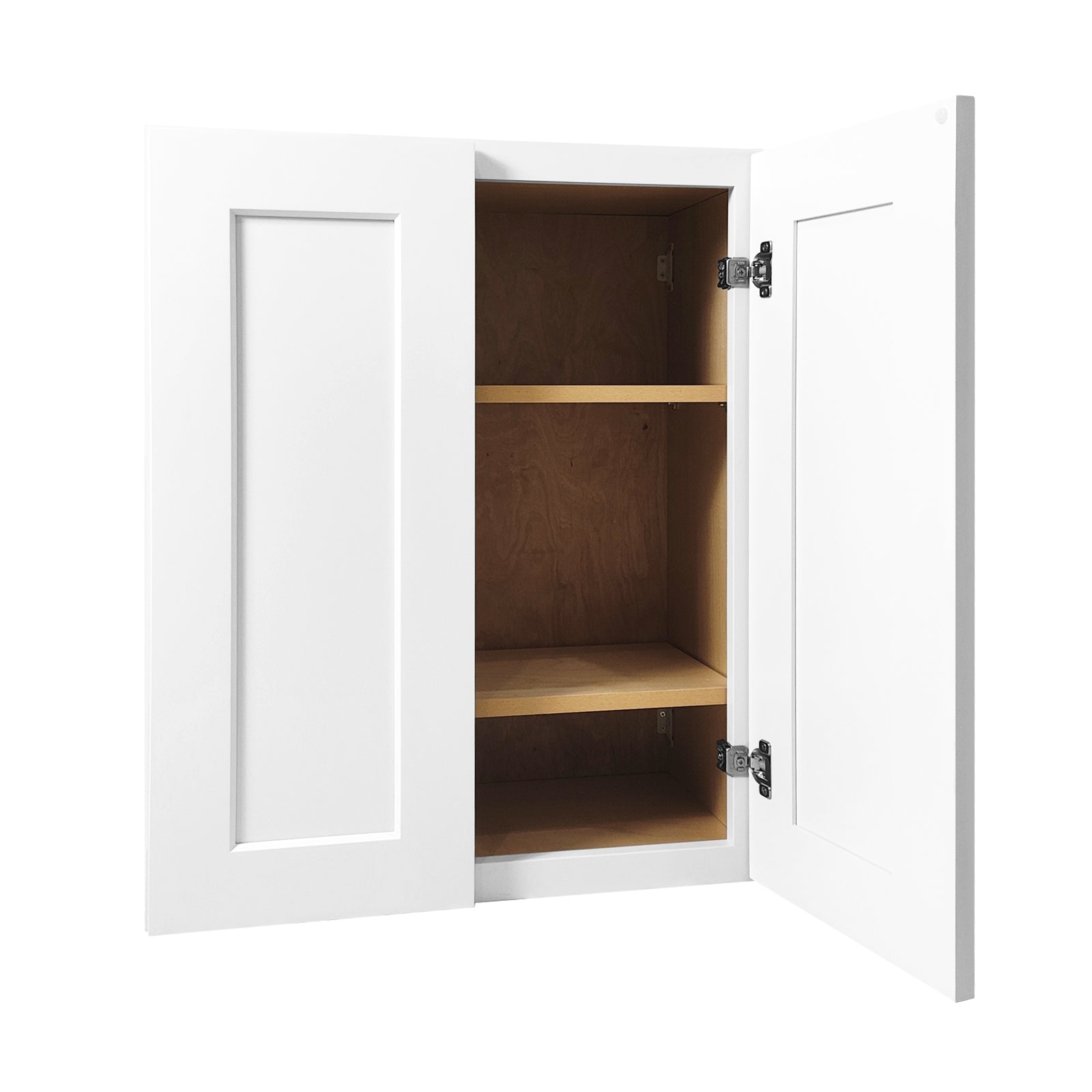 27 Inch White Shaker Double Door Wall Cabinet Solid Wood with 2 adjustable shelves Ready to Assemble for Kitchen,Bathroom,Laundry and Garage Storage(27"W×12"D×30"H)