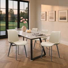 Beige PU Leather Dining Chair with Metal Legs, Modern Upholstered Chair Set of 2 for Kitchen, Restaurant, Living, Meeting Room