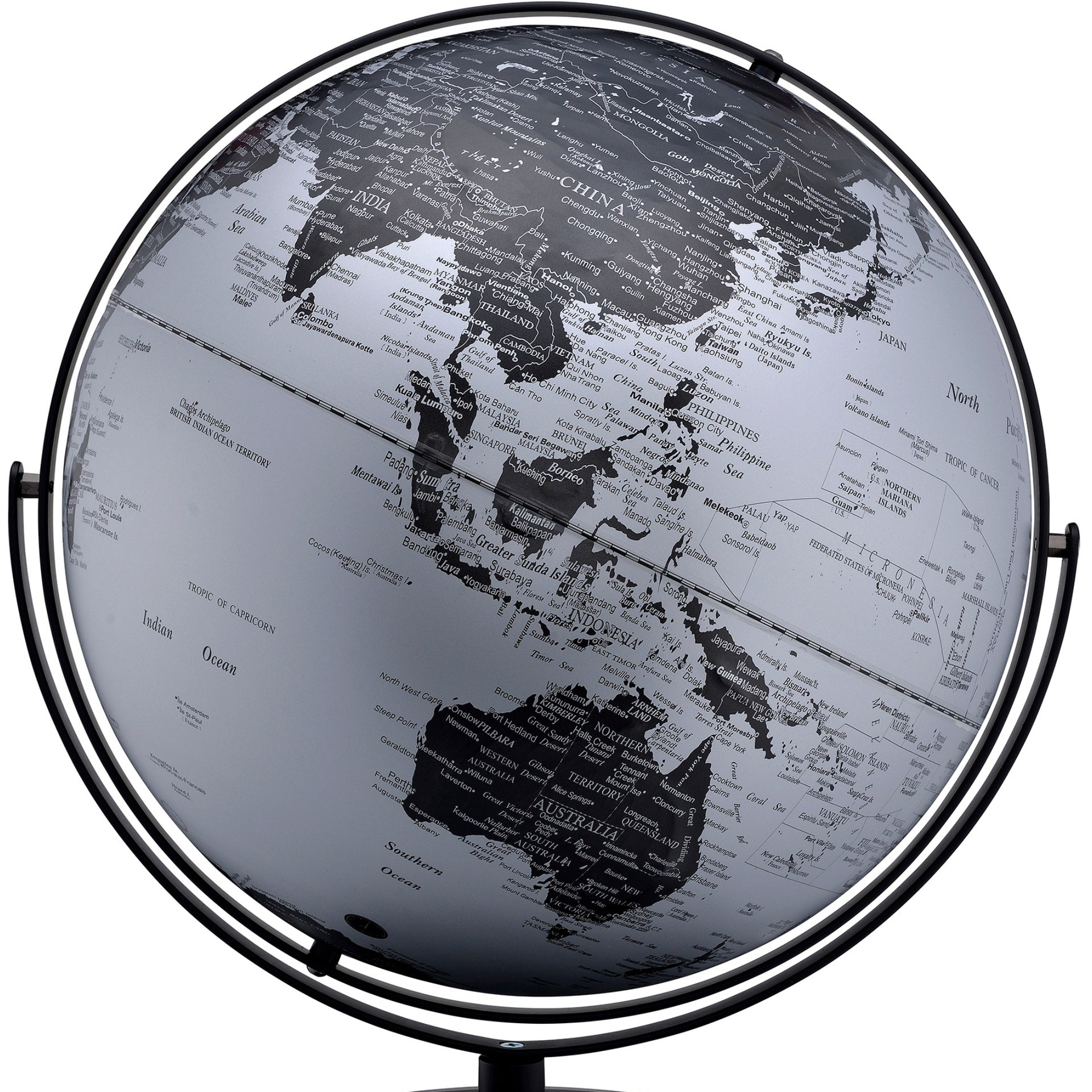 20.5" Tall-black and Silver Globe with 3D Mountain Landscape