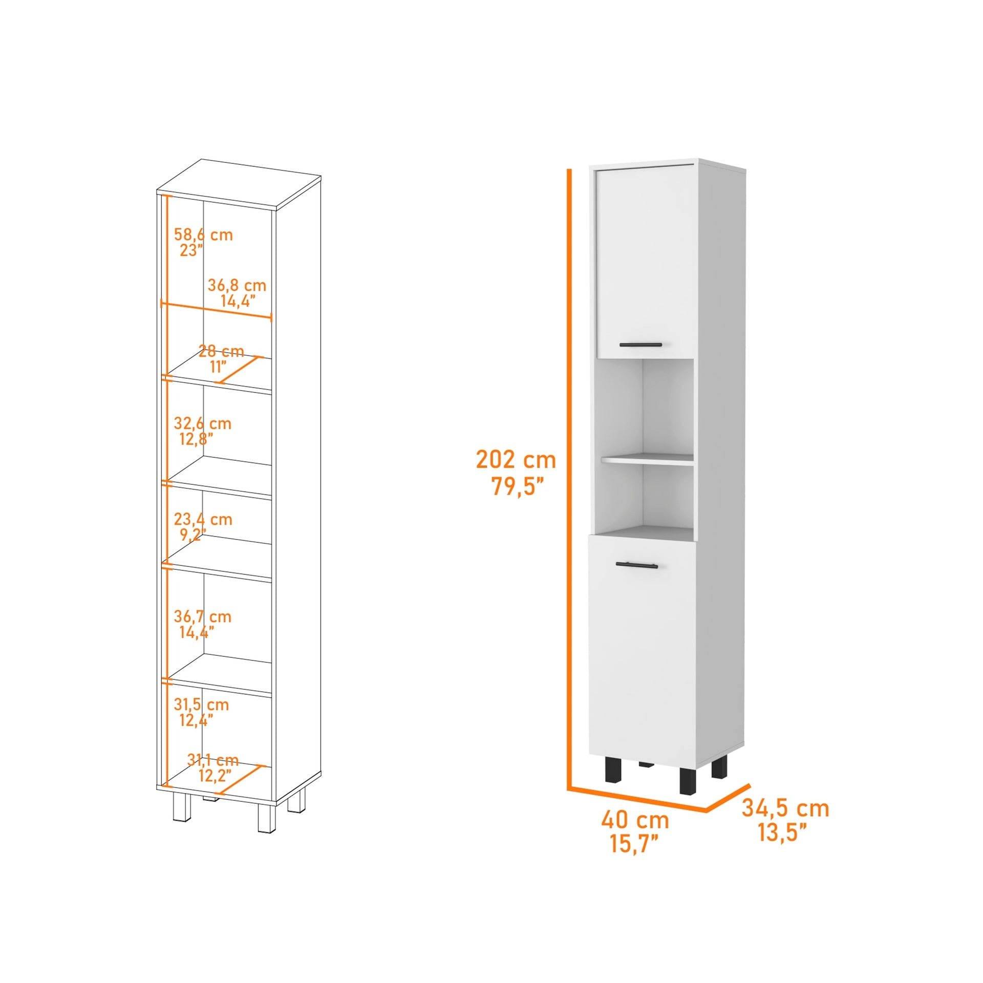 Sheffield 2-Door Pantry Cabinet, with Two 2-Cabinet Spaces and Two Open Shelves