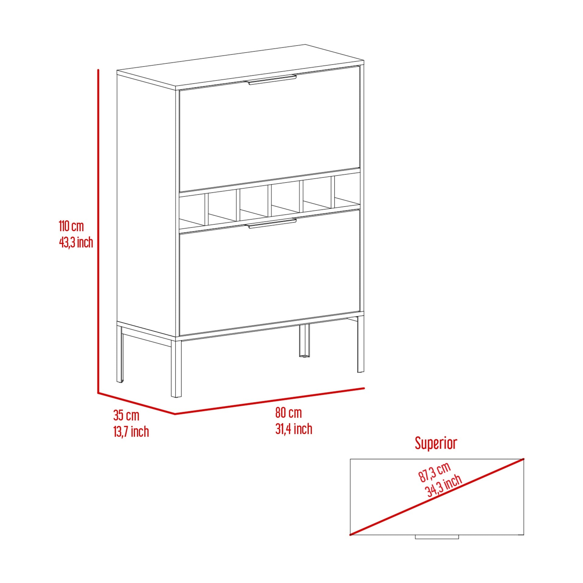 Rowan Bar Cabinet, Six Built-in Wine Rack, Double Door Cabinet