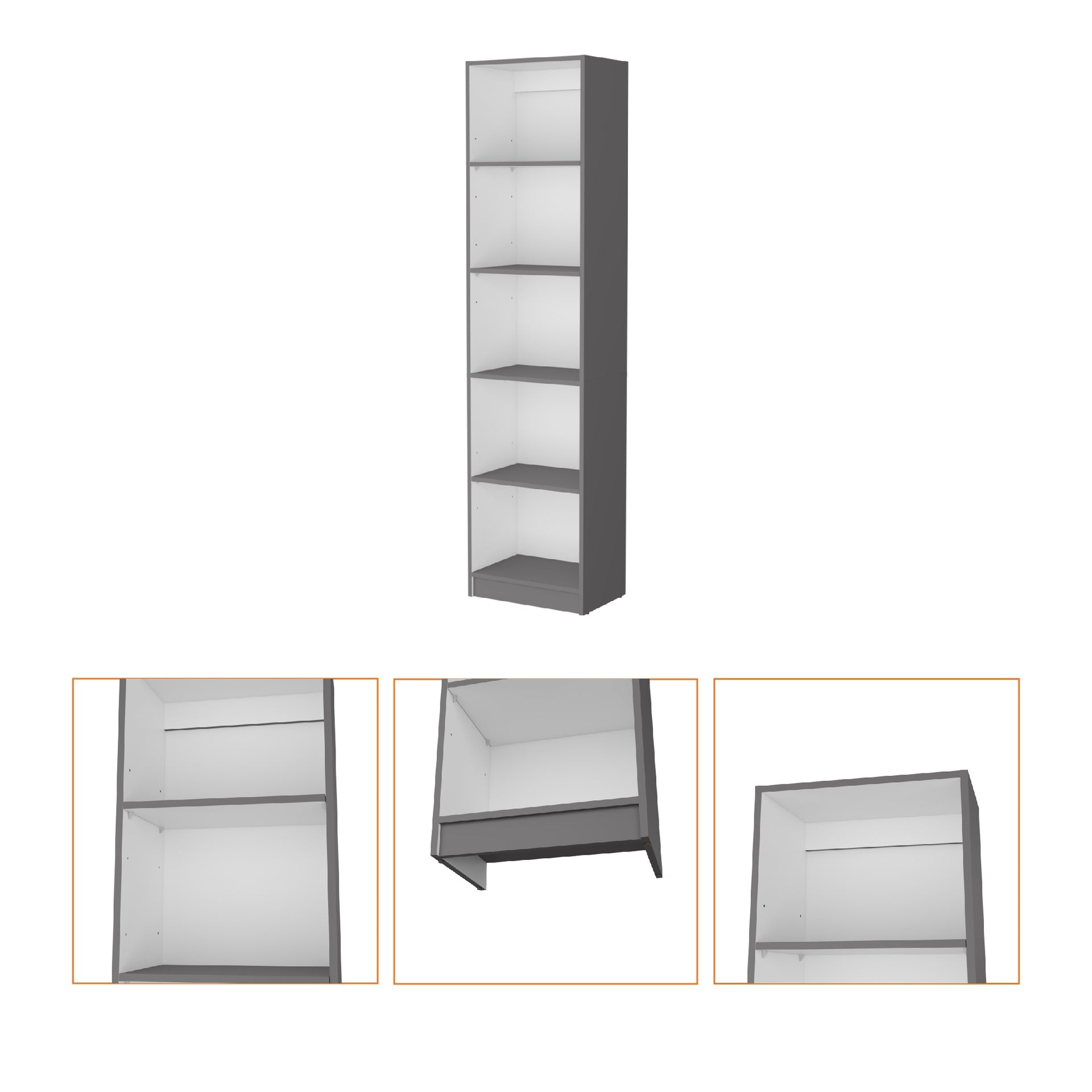 Sutton Slim Bookcase with Modern 5-Shelf Design