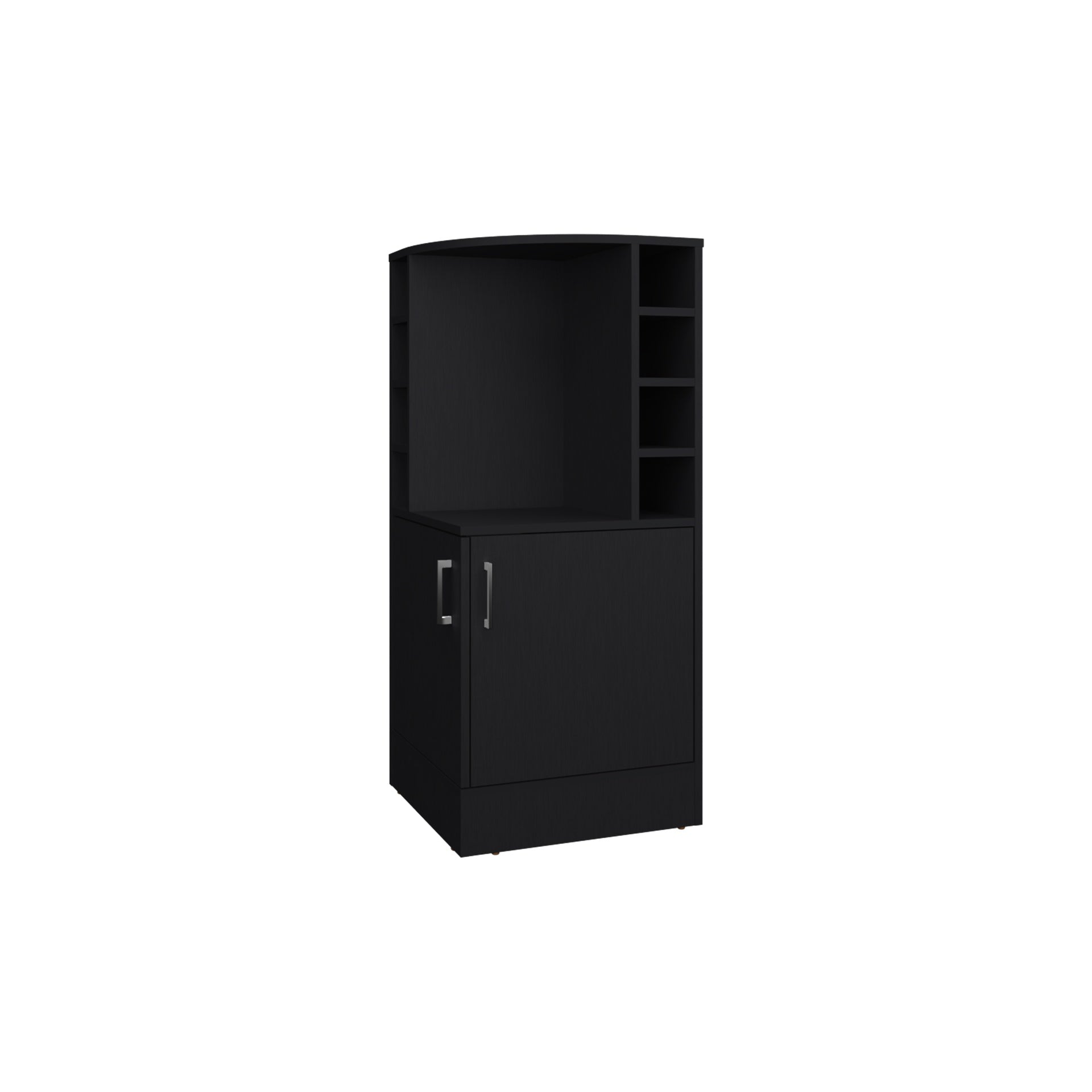 FM FURNITURE Toyei Corner Bar Cabinet with Bottle Rack, Open Shelves, and Hidden Storage, Black