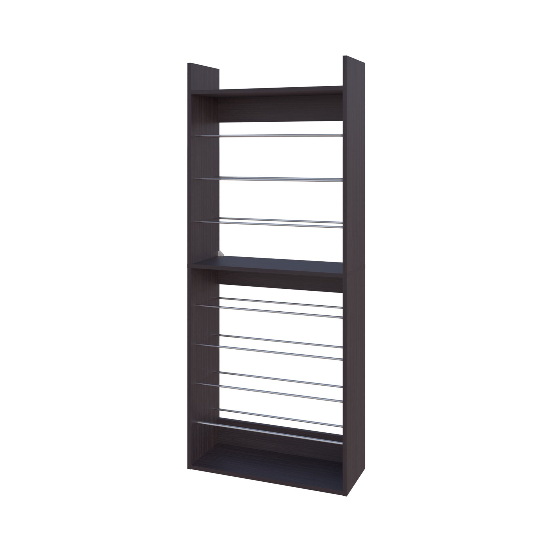 FM FURNITURE Oak Springs Tall Open Shoe Rack with Metal Rails and Multi-Tier Shelves, Wengue