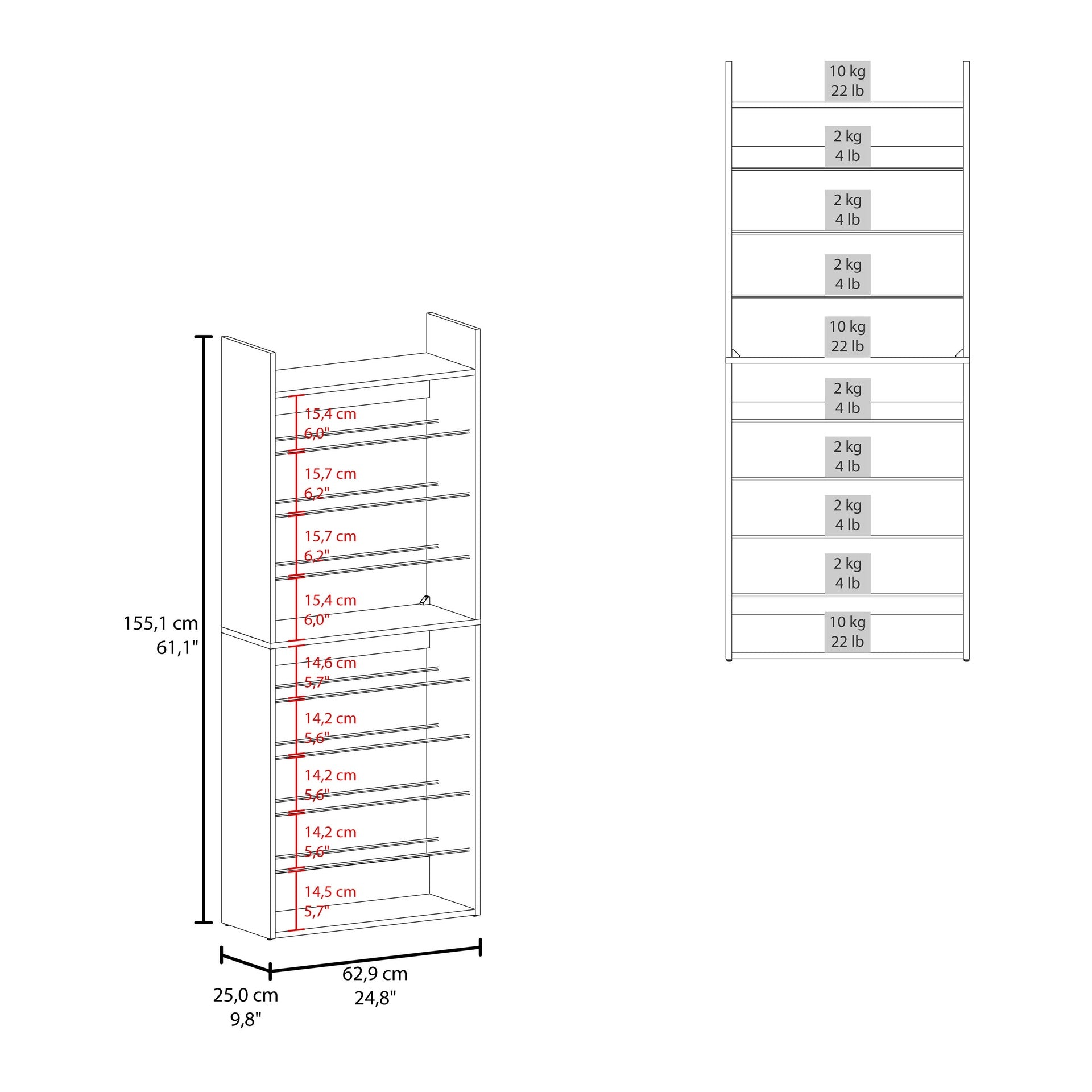 FM FURNITURE Oak Springs Tall Open Shoe Rack with Metal Rails and Multi-Tier Shelves, Wengue
