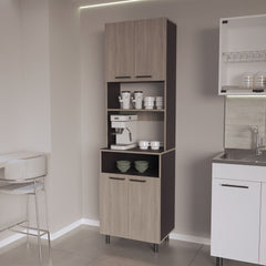 FM FURNITURE Bullhead City Kitchen Pantry with Open Storage and 4 Doors,  White Oak and Wengue
