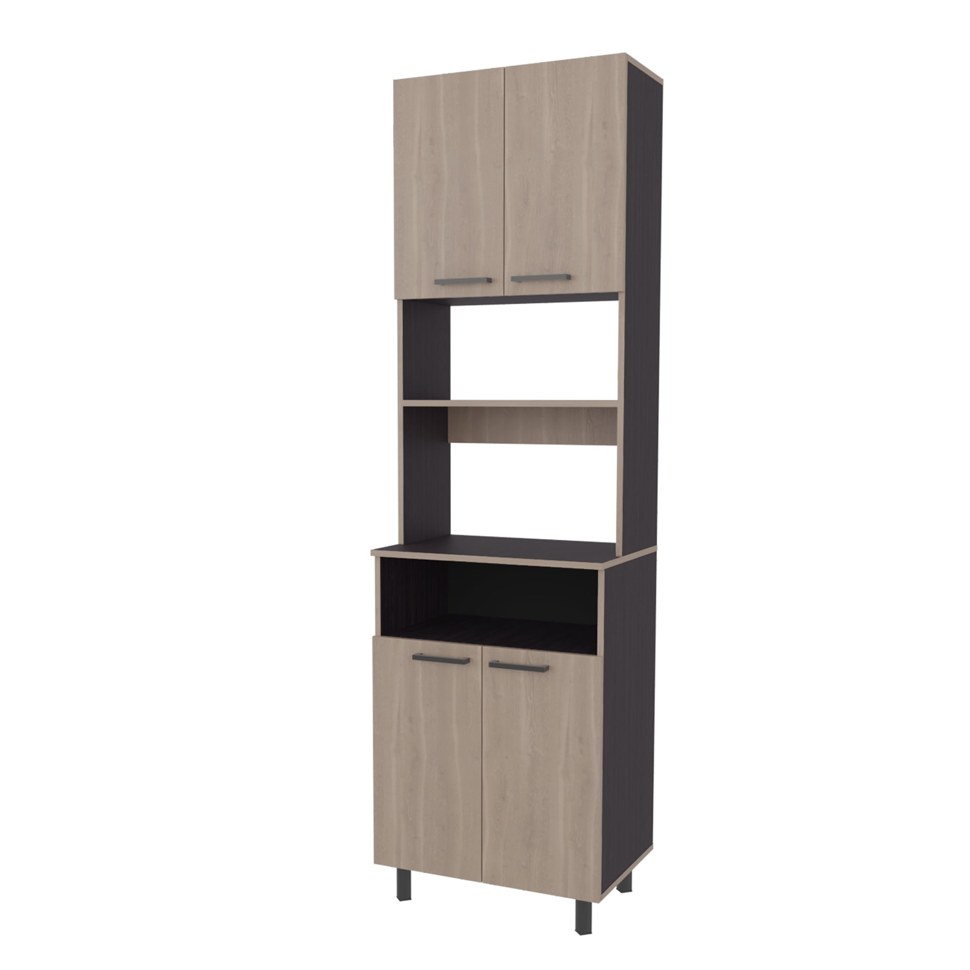 FM FURNITURE Bullhead City Kitchen Pantry with Open Storage and 4 Doors,  White Oak and Wengue