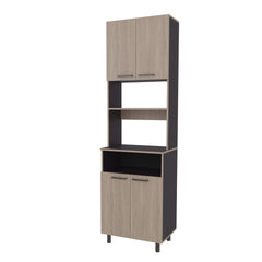 FM FURNITURE Bullhead City Kitchen Pantry with Open Storage and 4 Doors,  White Oak and Wengue