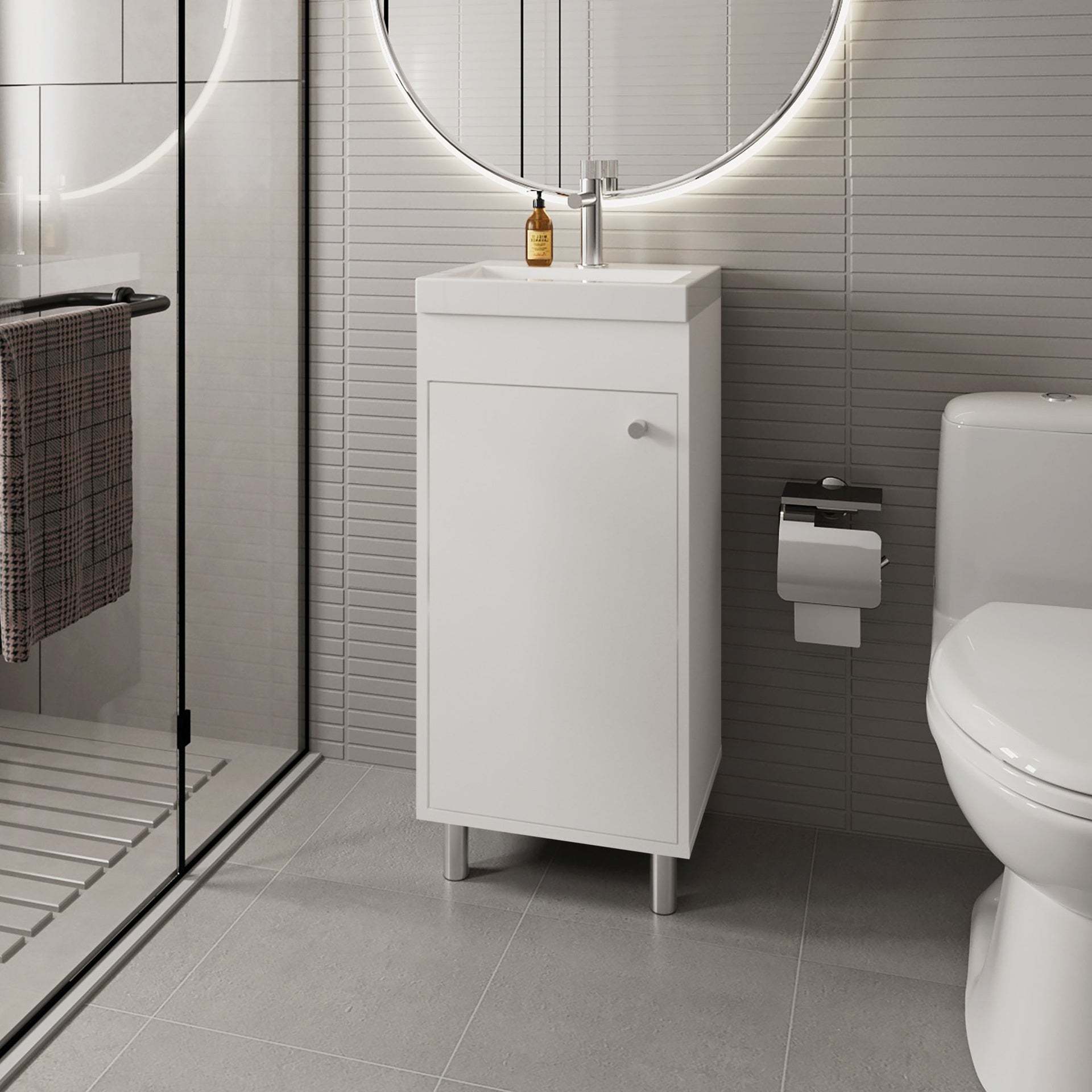 FM FURNITURE Oracle Bathroom Vanity, Single Door, Two Storage Shelves, White