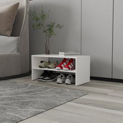 Shoe Rack, 2 Open Shelves, Low Horizontal Design, Freestanding Unit, Bedroom Use, White