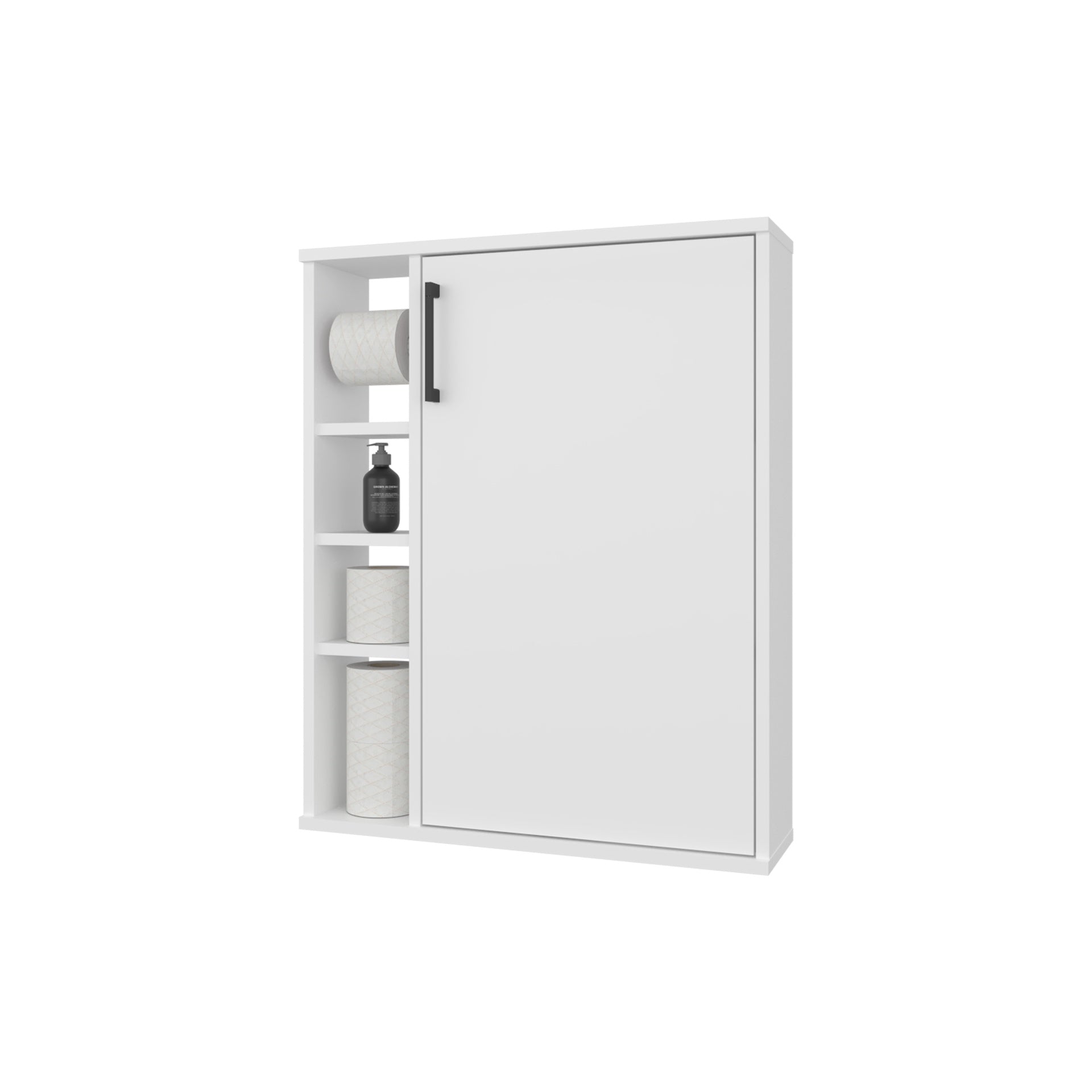 Yoder, Bathroom Cabinet, 4 Open Shelves, 1 Door, White
