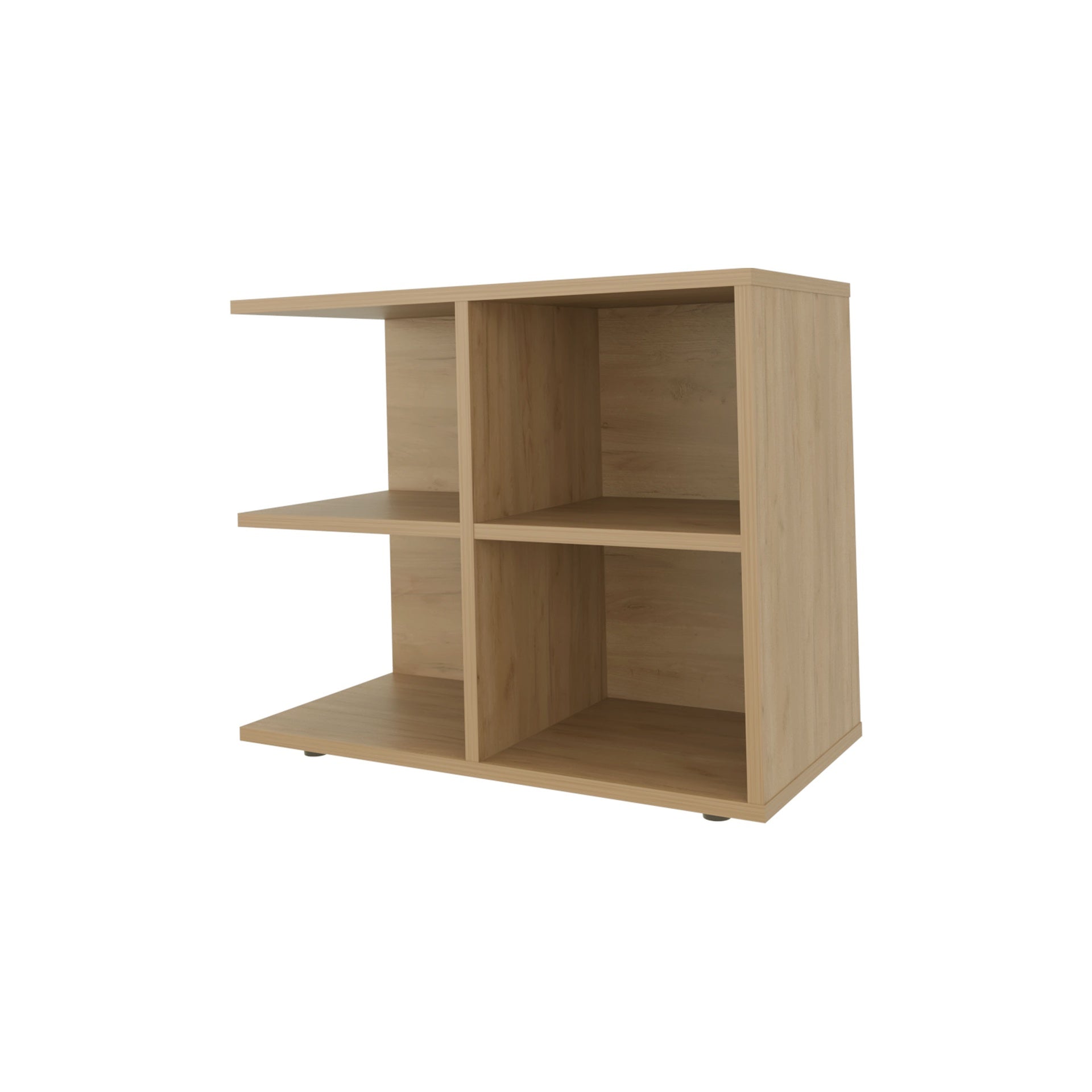 Angus Side Table with Open Storage and 4 Shelves, Natural Oak