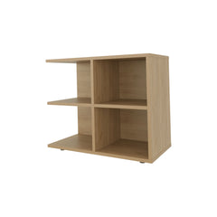 Angus Side Table with Open Storage and 4 Shelves, Natural Oak
