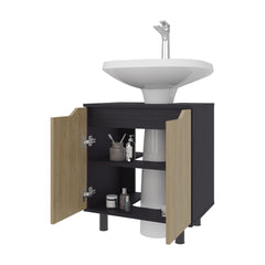 FM FURNITURE Jerome Under Sink Storage Cabinet with Double Doors and Adjustable Shelves, Natural Oak and Black