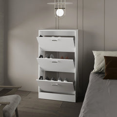 PIECES Shoe Rack, 3 Flip-Down Compartments, Slim Vertical Design,Organizer,White
