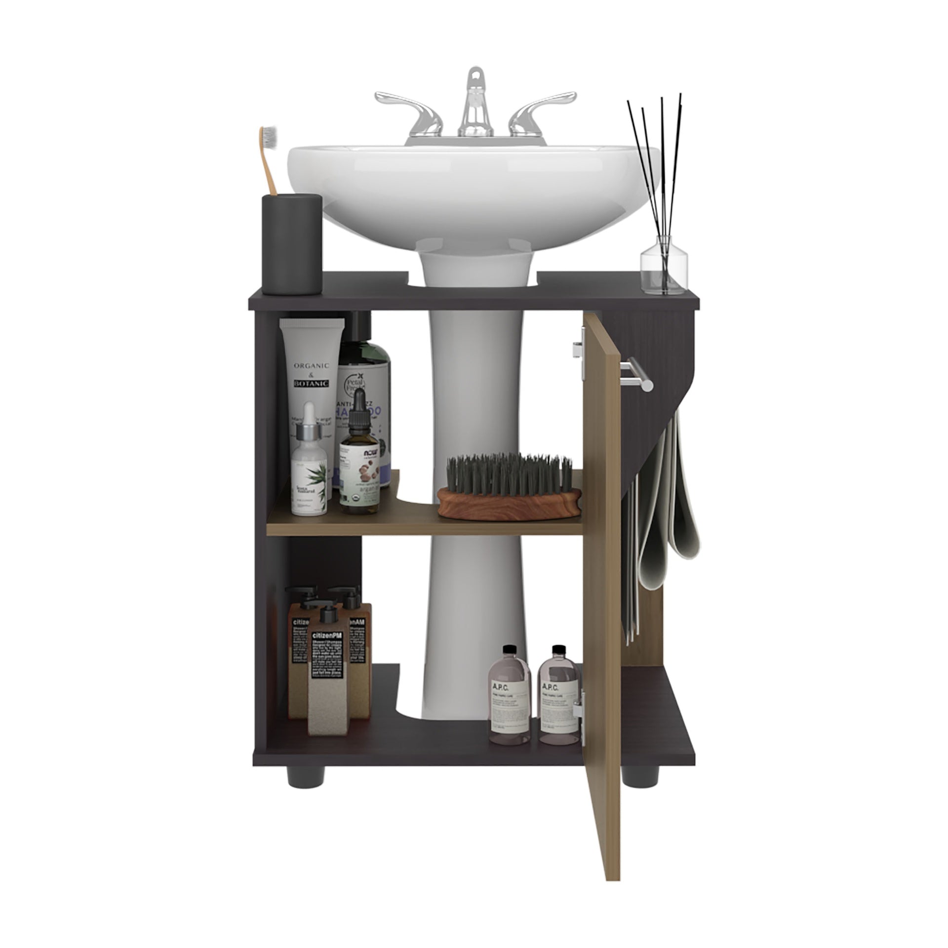 FM FURNITURE Gila Bend Under Sink Storage Cabinet, Compact Design, with Two Shelves for Organizing Bathroom Items, White