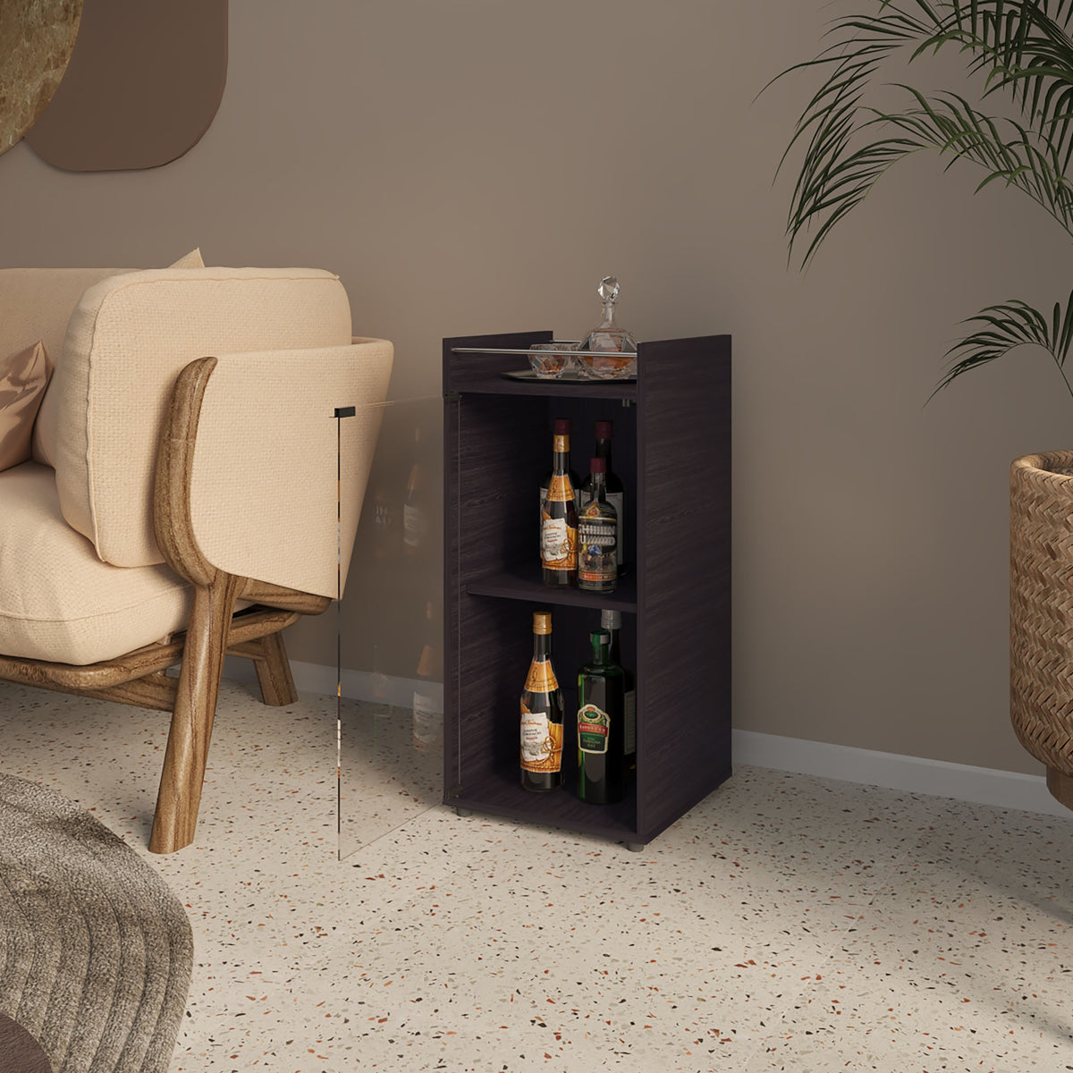 Glass Door Bar Cabinet with Shelves, Wenge