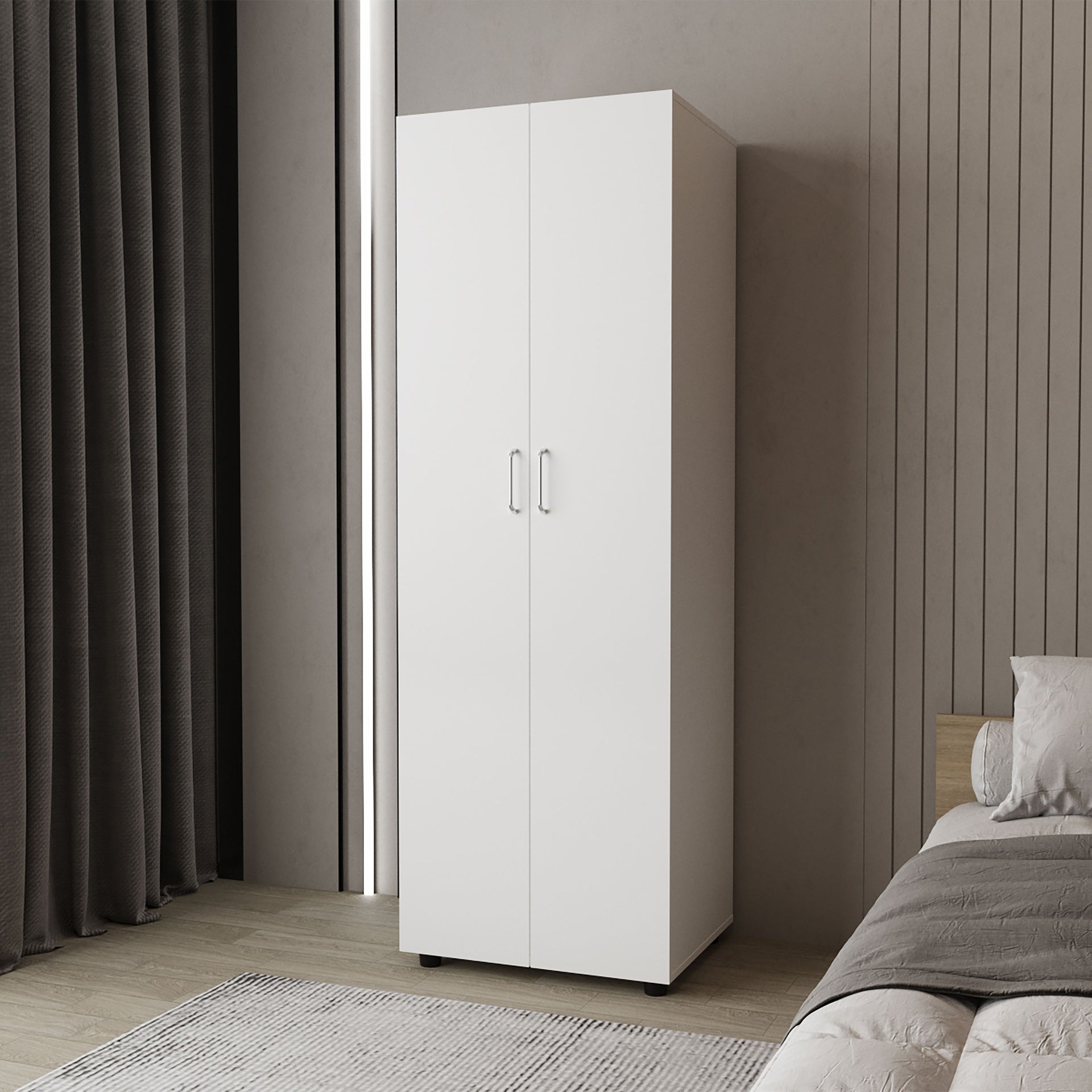FM FURNITURE Pisinemo Armoire with 2 Doors and Hanging Rod, White
